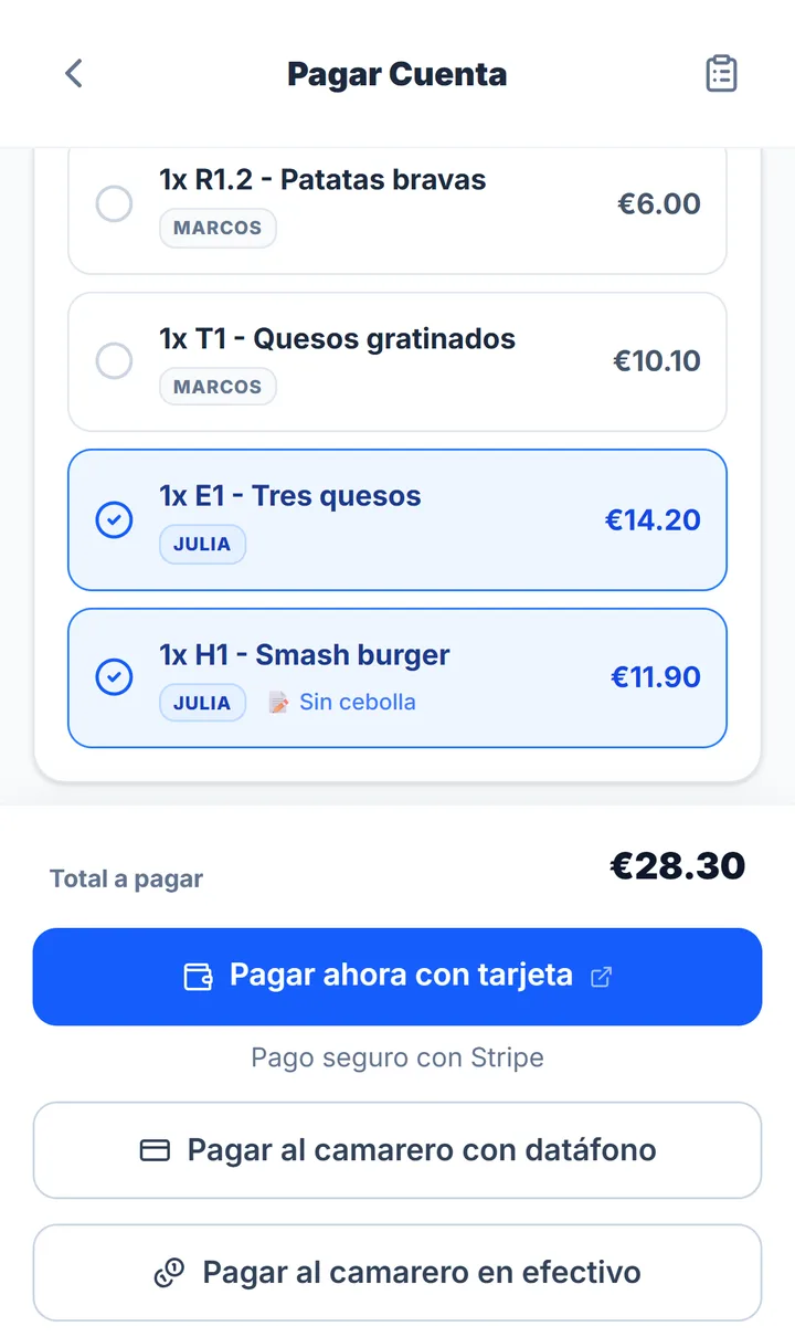 «¿Qué deseas pagar?»: la cuenta ya viene dividida