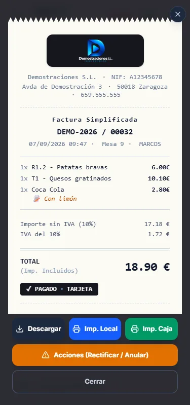 Confirma el datáfono: segunda factura