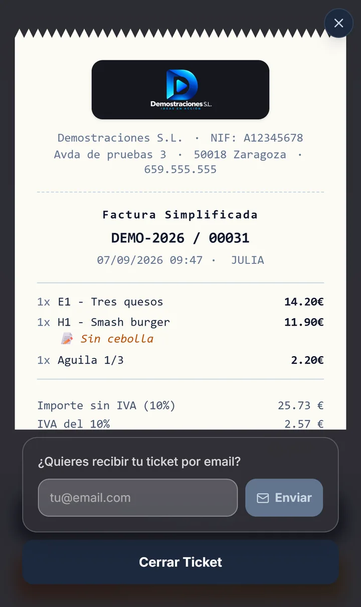 «Pago confirmado» y su ticket en pantalla