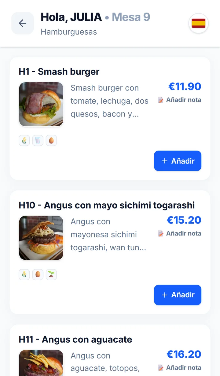 Cada plato con su foto, su descripción y su precio
